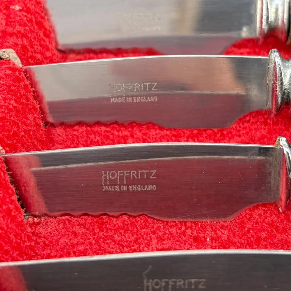 Hoffritz Steak Knife Set 6pc Wood Handle Vintage England MCM Set of 6 Quality